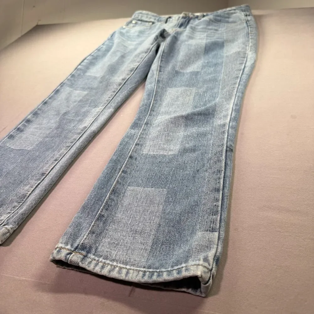 Tribal Jeans Womens 2 Audrey Mid Rise Straight Color Block‎ Denim Soft Crop Y2K - Picture 2 of 15